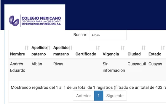 Directorio de socios del CMCOEM: Andrés Eduardo Albán Rivas, Guayaquil, Guayas